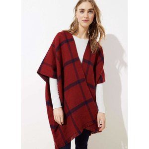NWT Womens Ann Taylor LOFT Red/Blue Reversible Poncho Wrap Size M/L